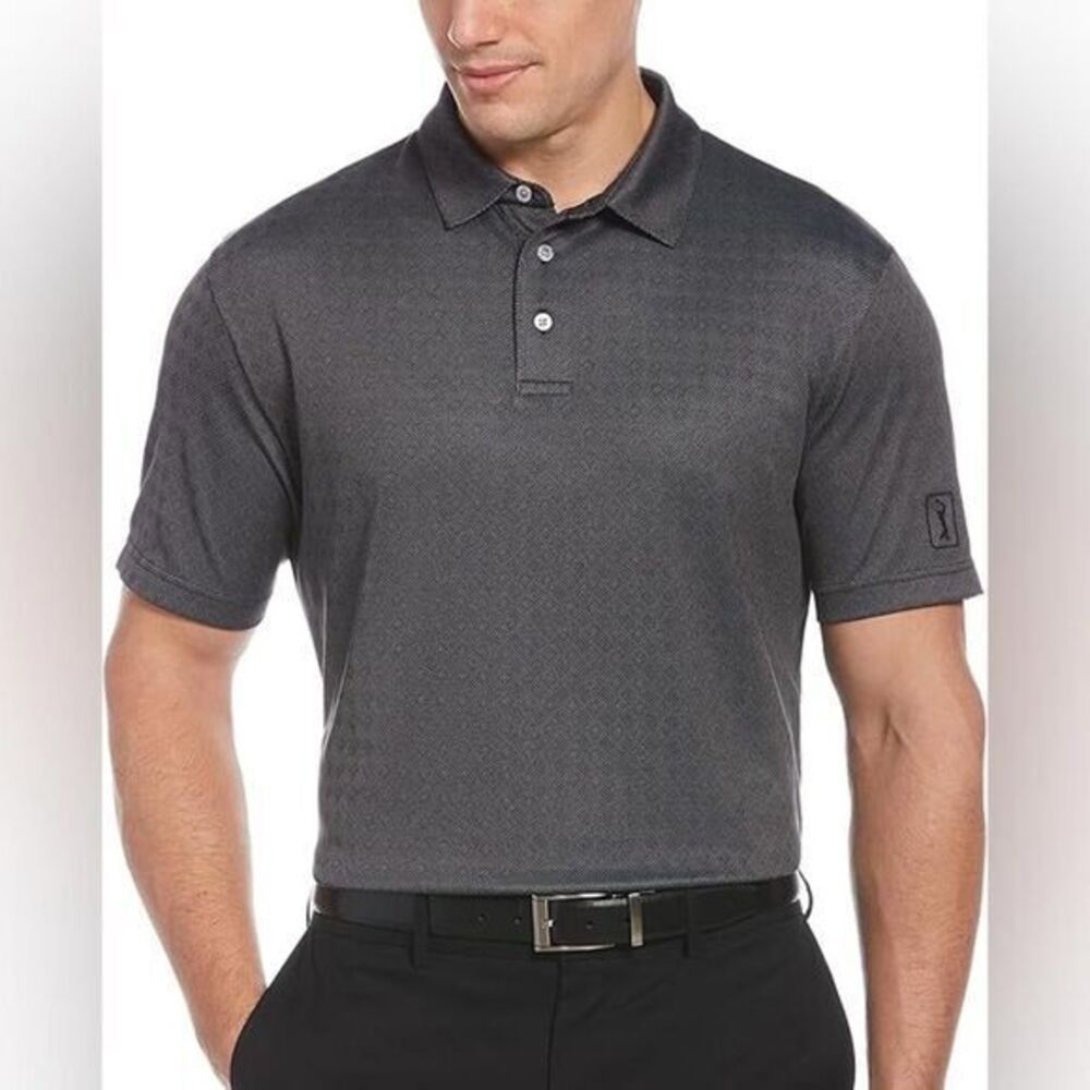 PGA TOUR Men's Diamond Mosaic-Print‎ Polo Shirt Grey Black Size XXL
